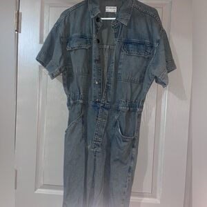 Free people denim short sleeve jumpsuit
